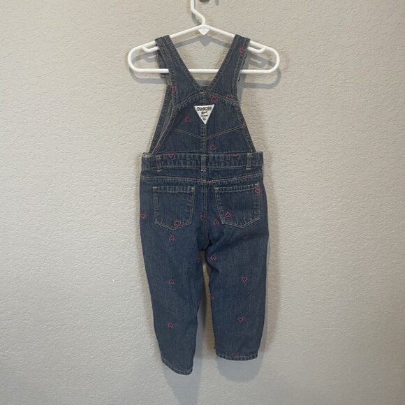 Oshkosh B'Gosh Girls 24 Months Vestbak Denim Bib Overalls Hearts Embroidered - Picture 5 of 9